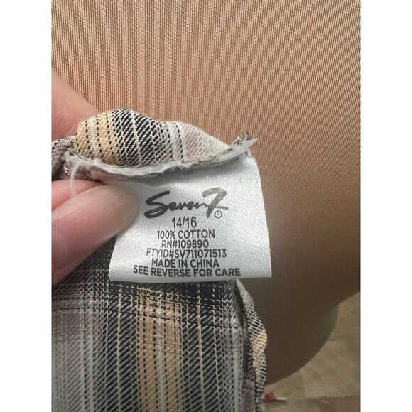 Seven7 SZ 14/16 Plaid Ruffle Western Pearl Button Up Shirt Cowgirl Yellowstone - Picture 9 of 10